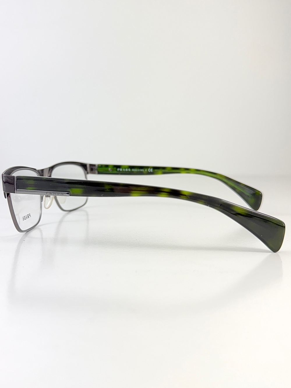 Prada Black Green Tortoiseshell Eyeglasses VPR 61P KAG-101 Rectangle Browline - Picture 10 of 15